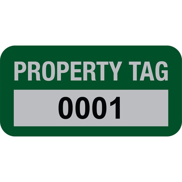 Lustre-Cal Property ID Label PROPERTY TAG5 Alum Green 1.50in x 0.75in Serialized 0001-0100, 100PK 253769Ma1G0001 - main